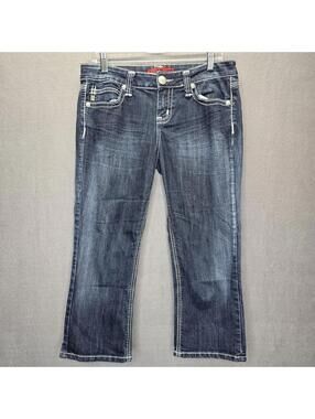 Zanadi Women's Embellished Capri Jeans Size 13 Dark Wash Thick Stitch Y2K